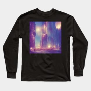 Ai Generated Art Scenery - Futuristic City with beatiful lighting Long Sleeve T-Shirt